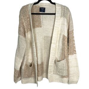 Abercrombie & Fitch Beige Cream Cableknit Wool Alpaca Blend Cardigan Medium